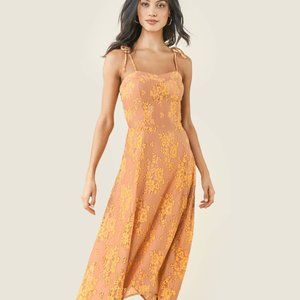 Peach Bustier Spaghetti Strap Sweetheart neck Delicate Lace Midi Dress